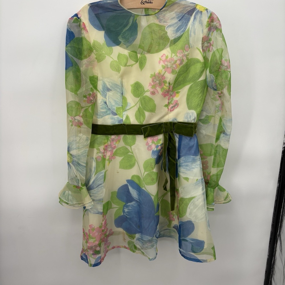 Vintage 60's/70's Floral Chiffon Velvet Bow Size‎ Large